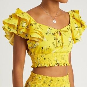 Alice and Olivia Shanae Floral Print Ruffle Sleeve Crop Top Size Small Fairy